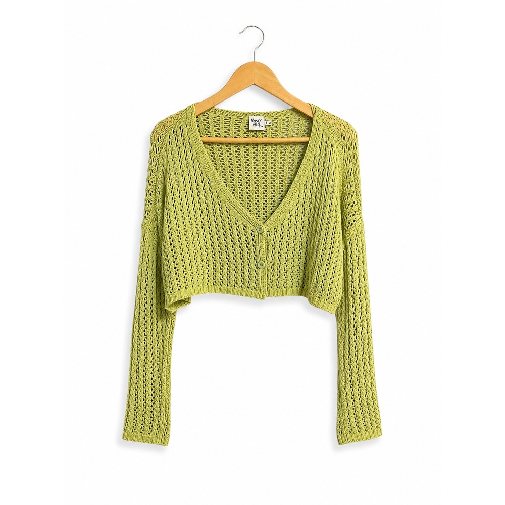 Princess Polly Lime Green Open Knit Cropped Cardigan Size 6 Boho Cottagecore